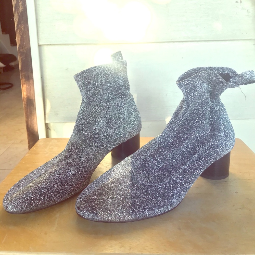 ZARA Silver Glitter Heeled Ankle Boots